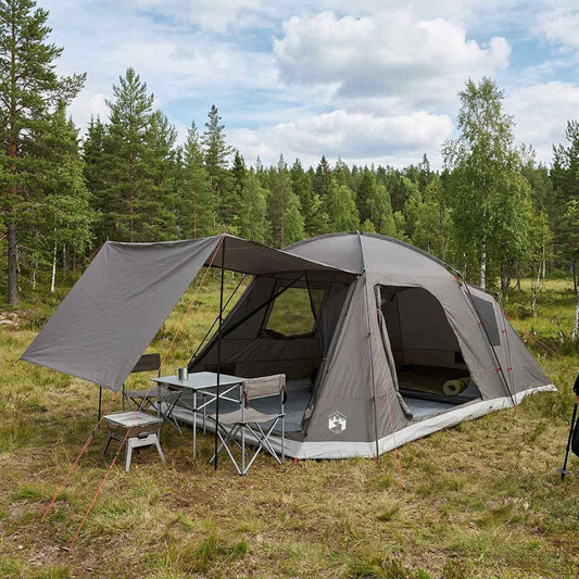 Cabin Tent with Roof Brown grey 12-Person Polyester and Steel