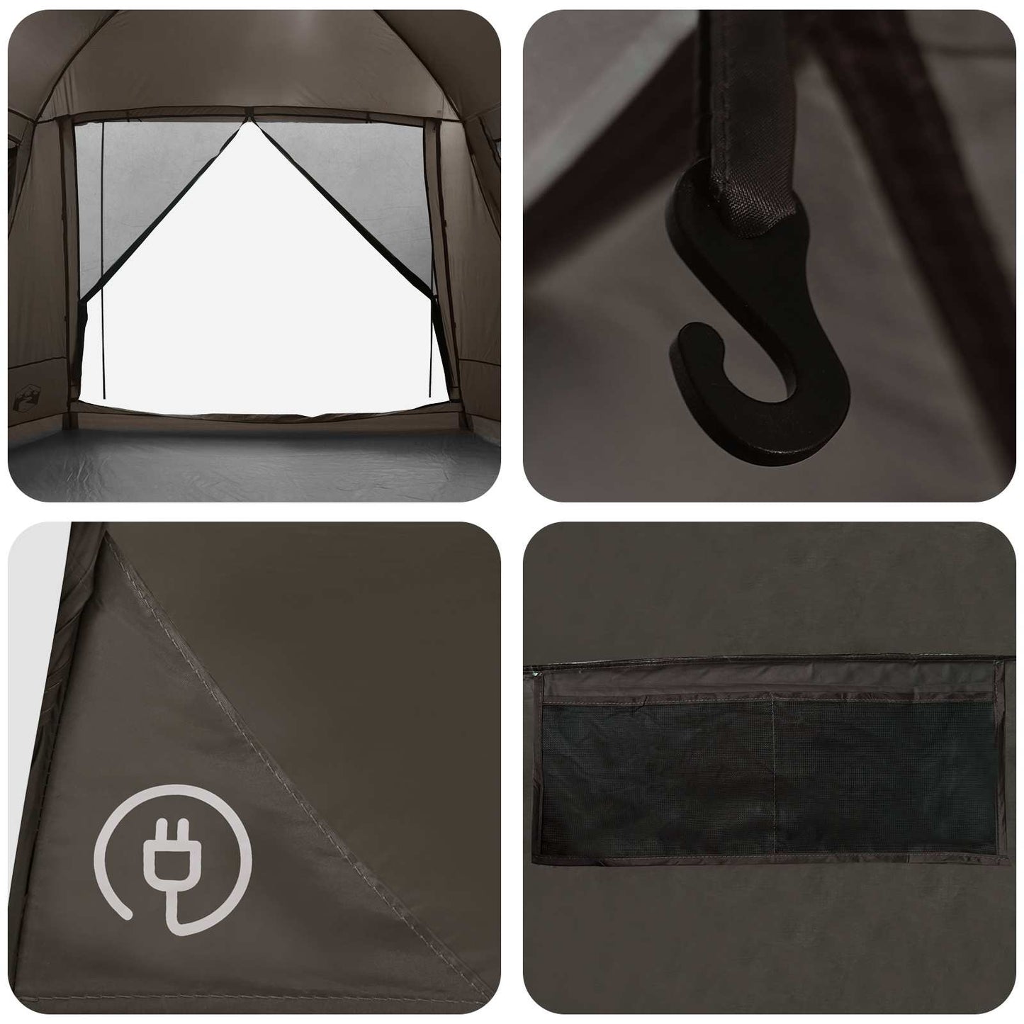 Cabin Tent with Roof Brown grey 8-Person Polyester and Steel