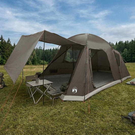 Cabin Tent with Roof Brown grey 8-Person Polyester and Steel