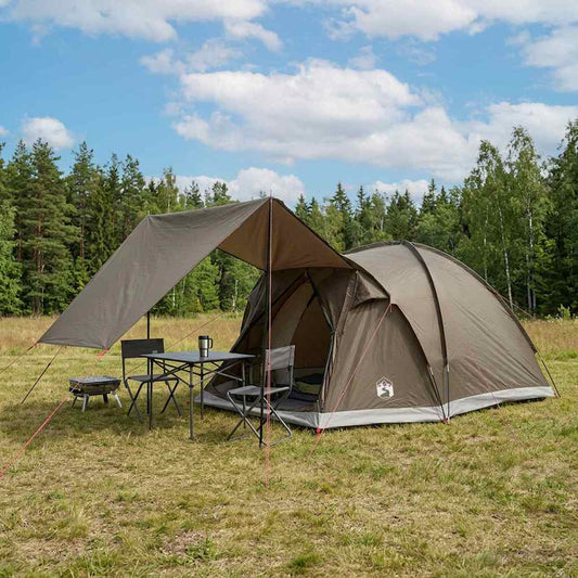 Cabin Tent with Roof Brown grey 4-Person Polyester and Steel
