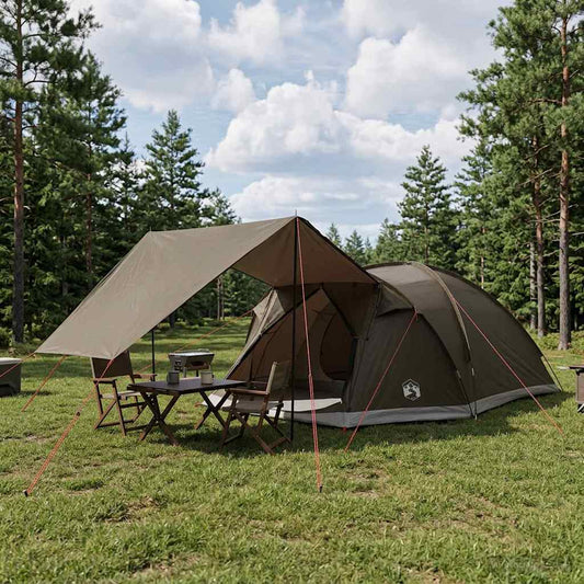 Cabin Tent with Roof Brown grey 8-Person Polyester and Steel