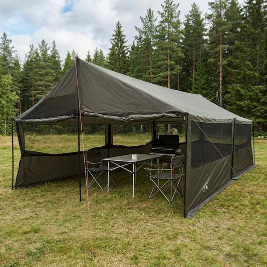 Family Tent Brown grey 600 x 400 x 268 cm Polyester and Steel