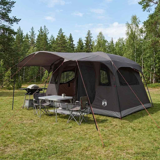 Tunnel Tent 10-Person Brown Grey Polyester and Steel