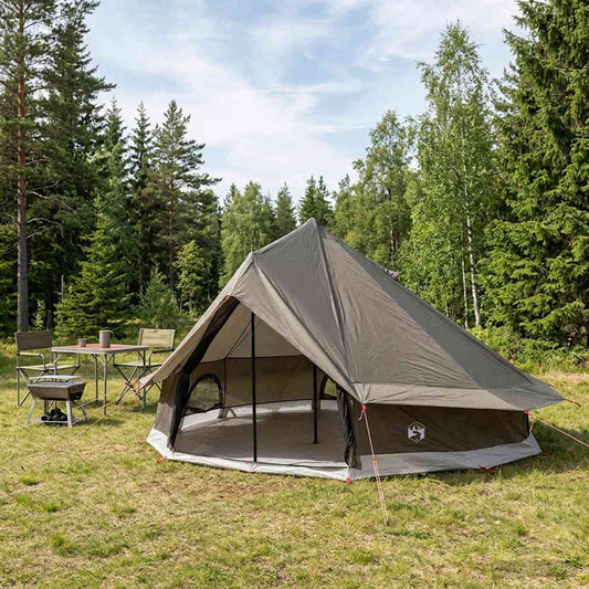 Tipi Tent 18-Person Brown Grey Polyester and Steel