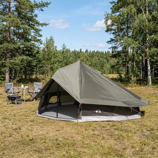Tipi Tent 20-Person Brown Grey Polyester and Steel