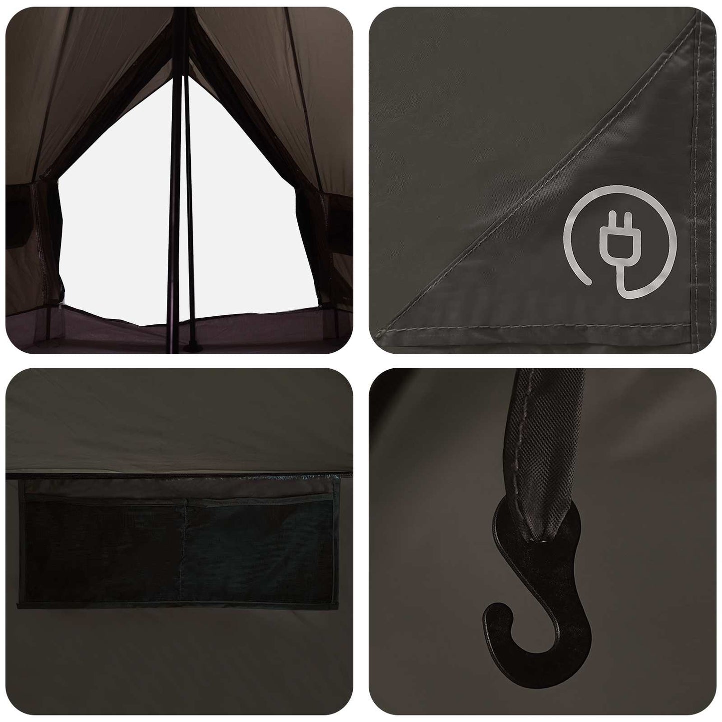 Tipi Tent with Roof Brown Grey 250 x 250 cm Polyester and Steel