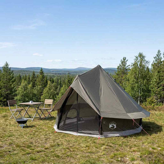 Tipi Tent 4-Person Brown Grey Polyester and Steel