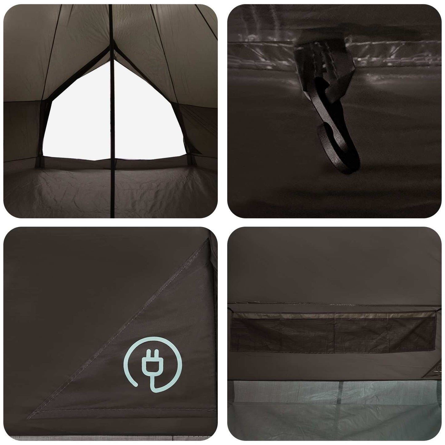 Tipi Tent Brown Grey 300 x 300 x 200 cm Polyester and Steel
