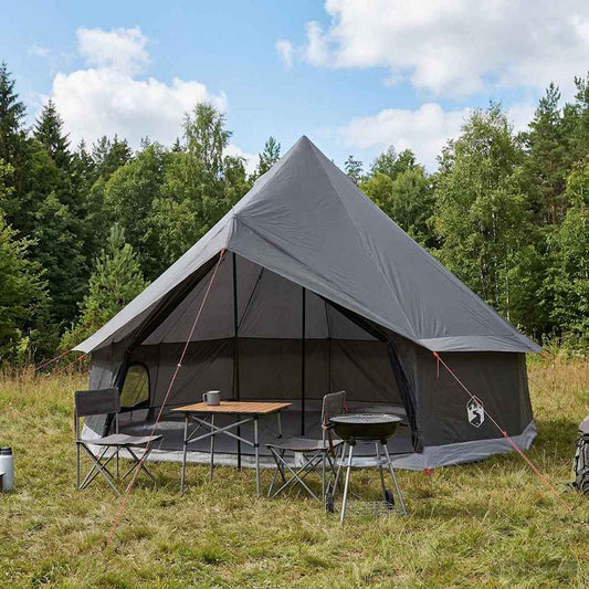 Tipi Tent 6-Person Brown Grey Polyester and Steel