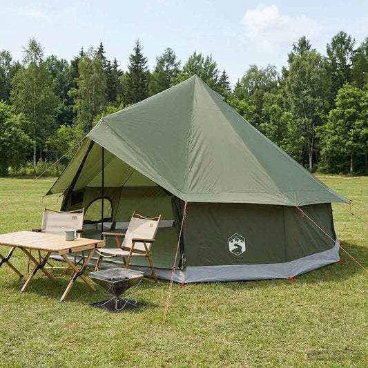 Tipi Tent 8-Person Olive Green Polyester and Steel
