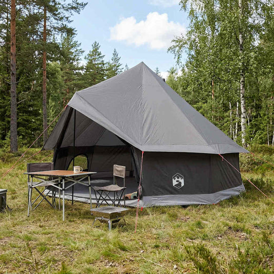 Tipi Tent 8-Person Brown Grey Polyester and Steel