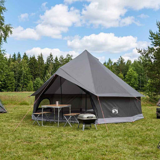 Tipi Tent 12-Person Brown Grey Polyester and Steel