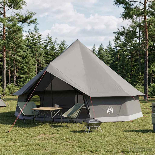 Tipi Tent 10-Person Brown Grey Polyester and Steel