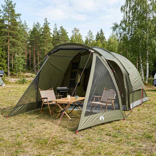 Cabin Tent 4-Person Olive Green Polyester and Steel
