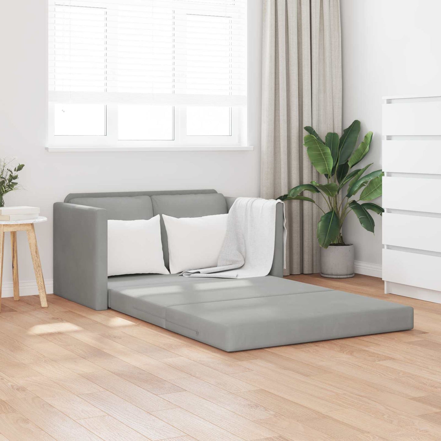 Folding Sofa Bed Light Grey 122 x 70 x 60 cm Velvet