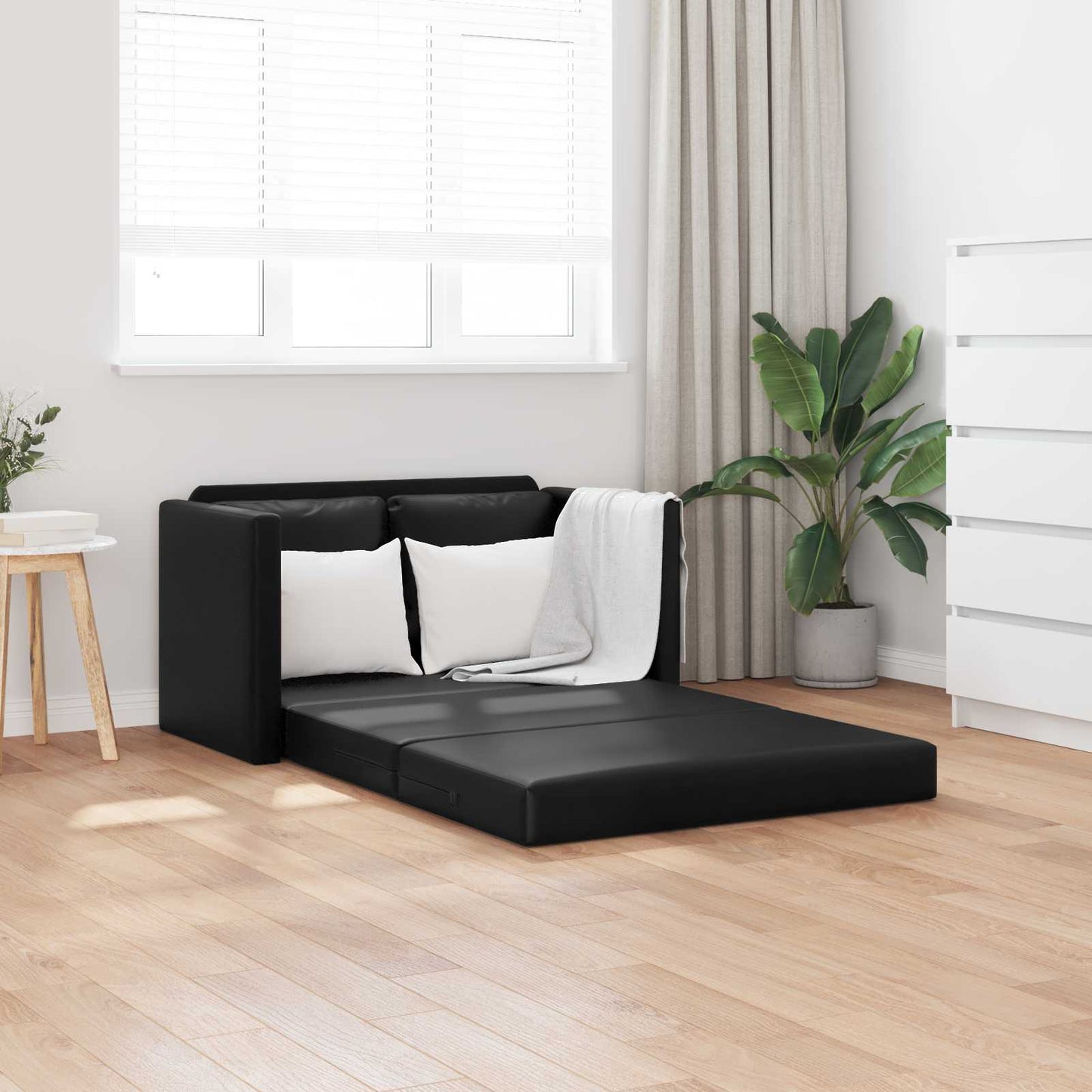 Folding Sofa Bed Black 112 x 60 x 55 cm Faux Leather