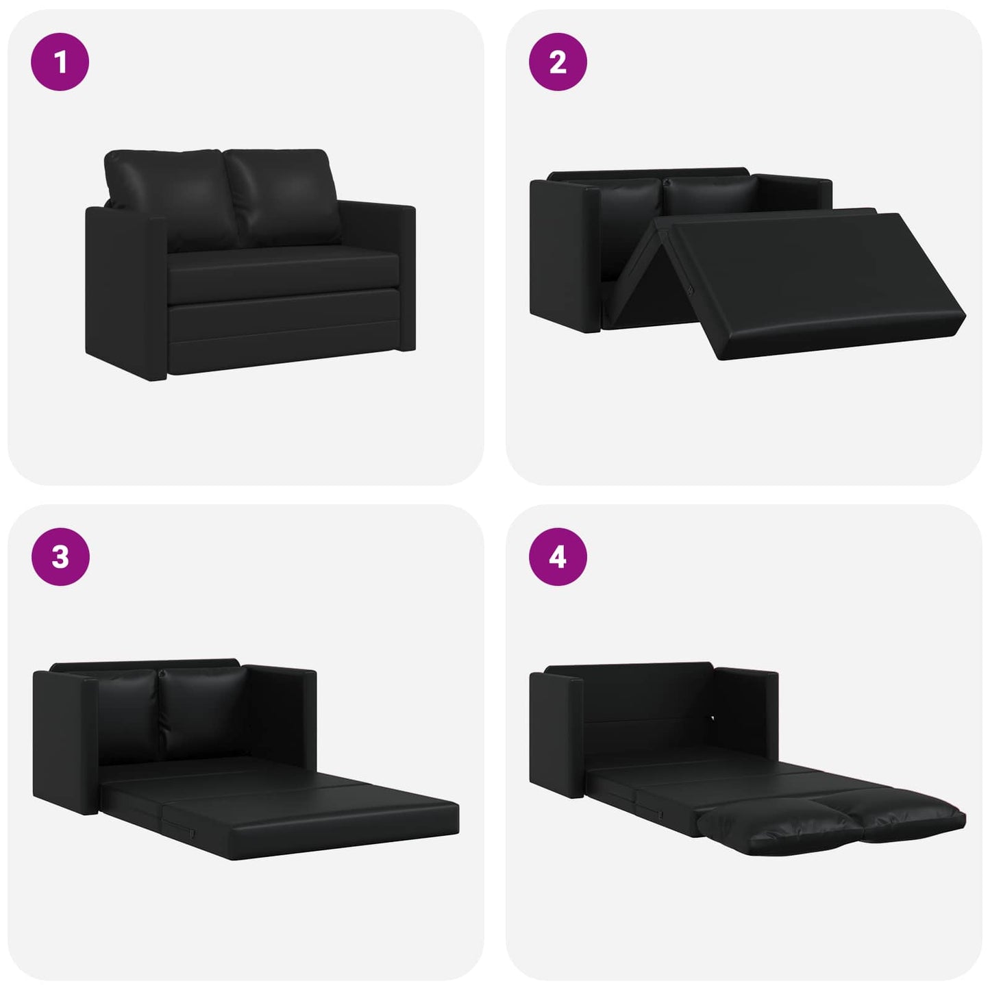 Folding Sofa Bed Black 112 x 60 x 55 cm Faux Leather