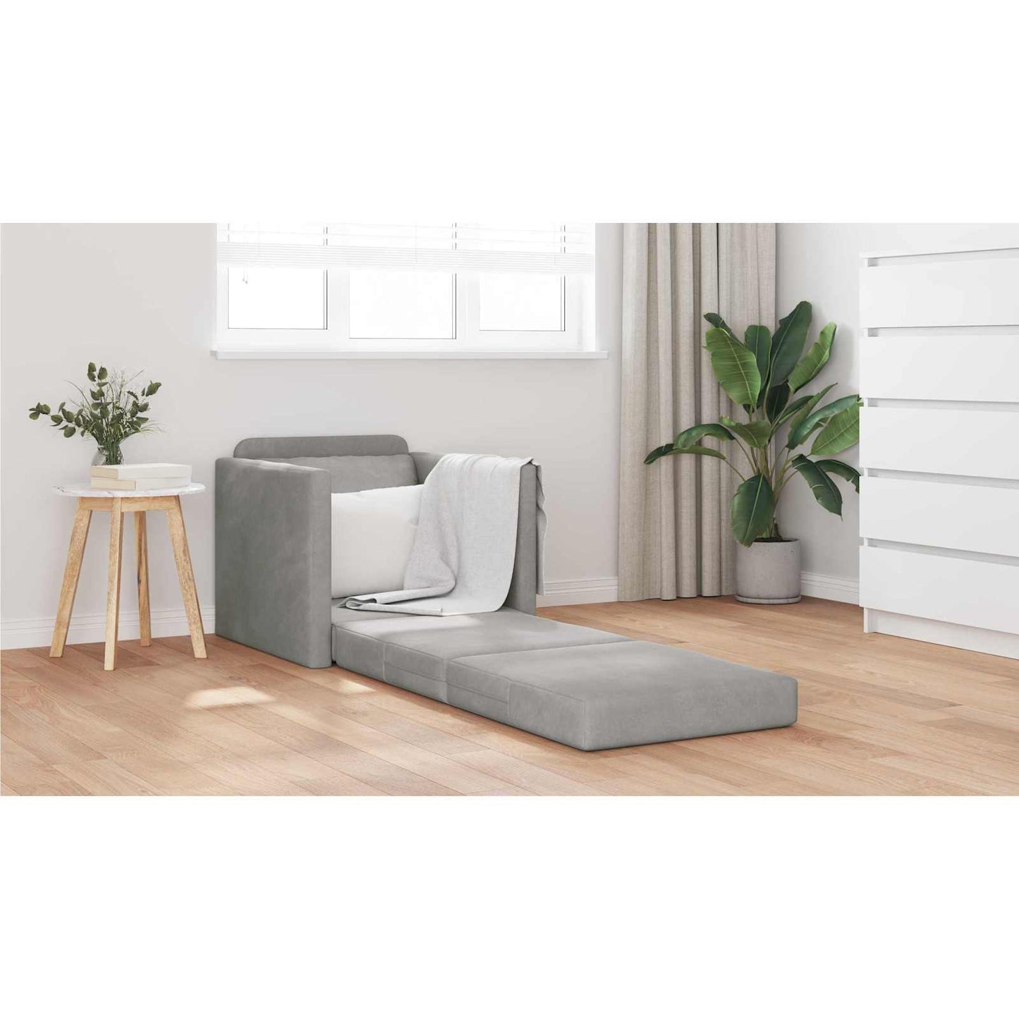 Folding Sofa Bed Light Grey 74 x 77 x 81 cm Velvet