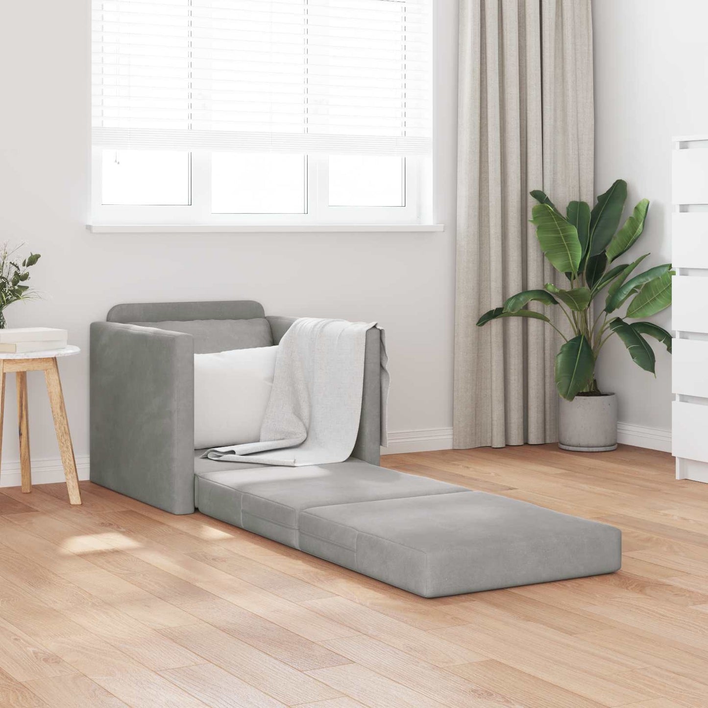 Folding Sofa Bed Light Grey 74 x 77 x 81 cm Velvet