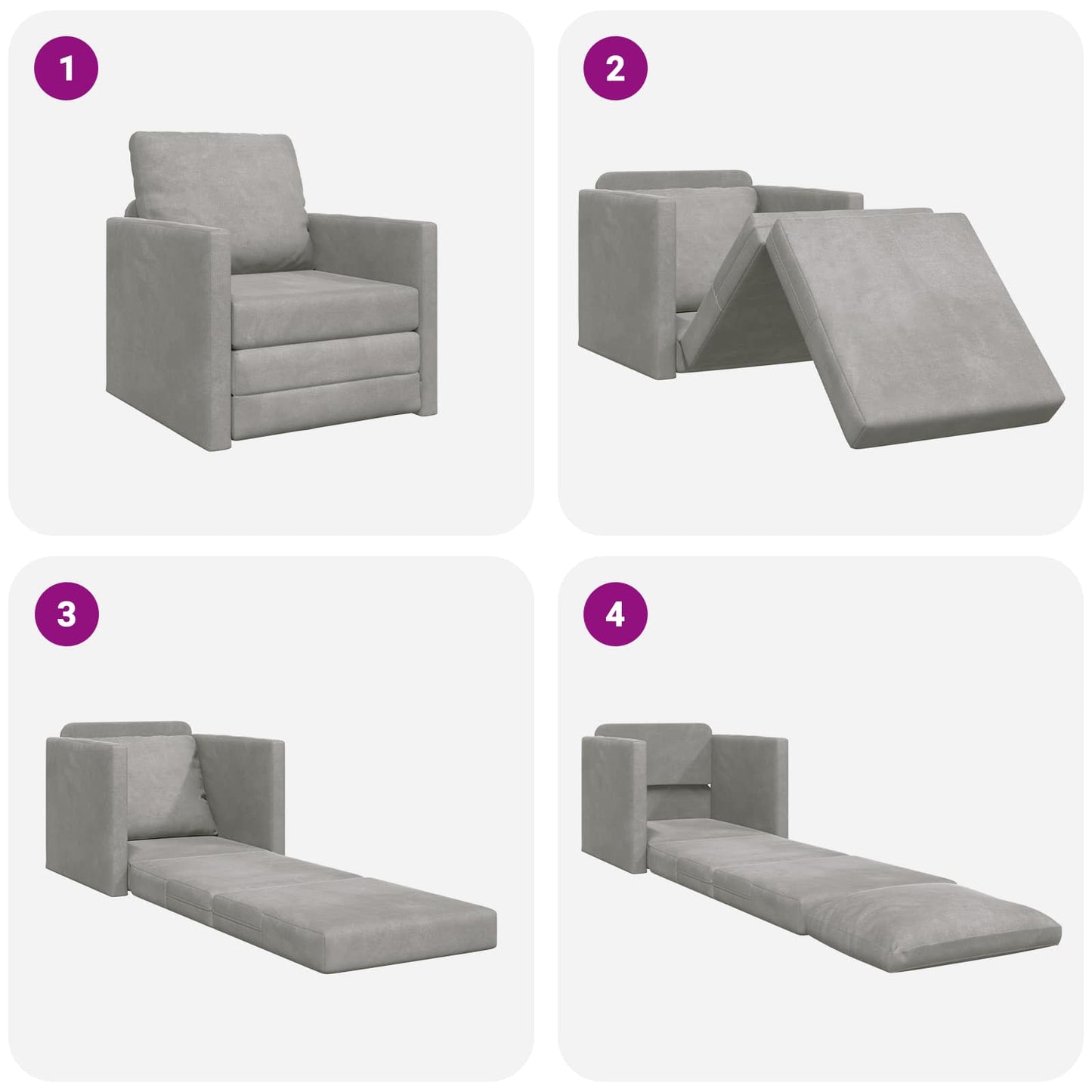 Folding Sofa Bed Light Grey 74 x 77 x 81 cm Velvet