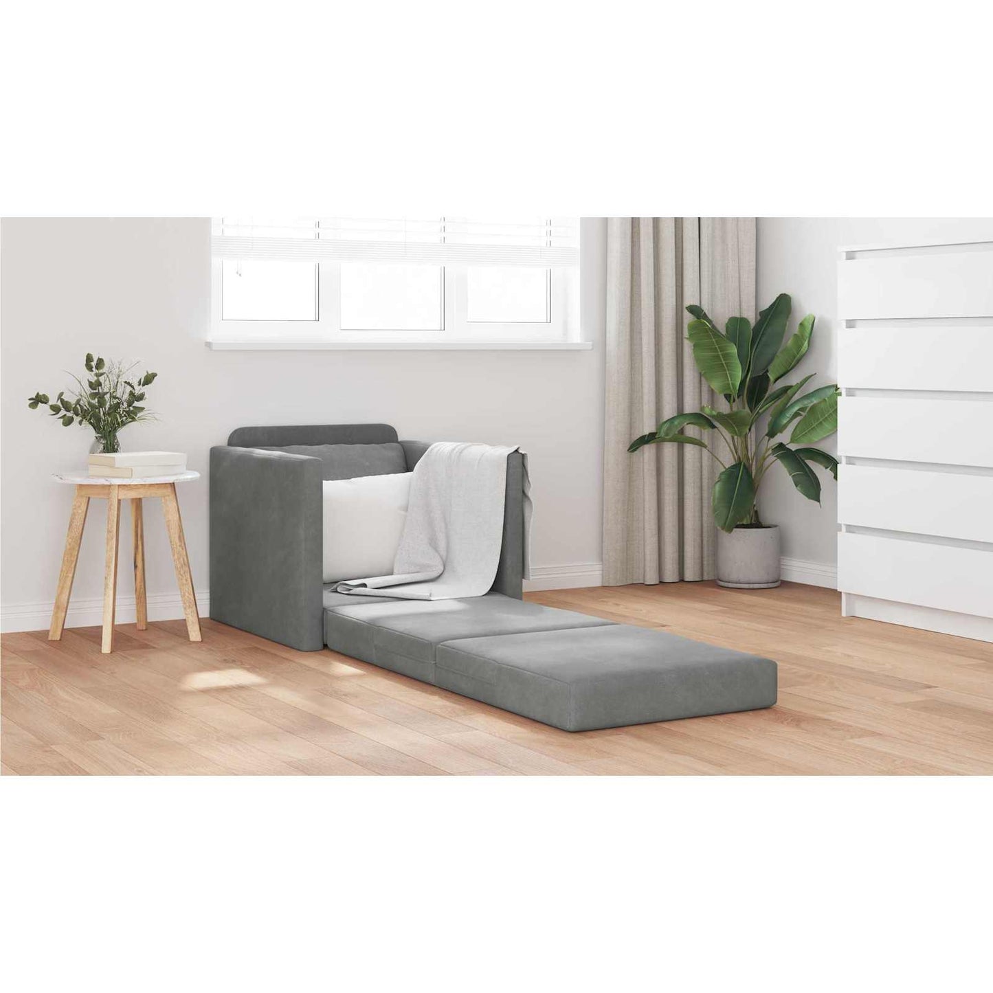 Folding Sofa Bed Dark Grey 74 x 77 x 81 cm Velvet