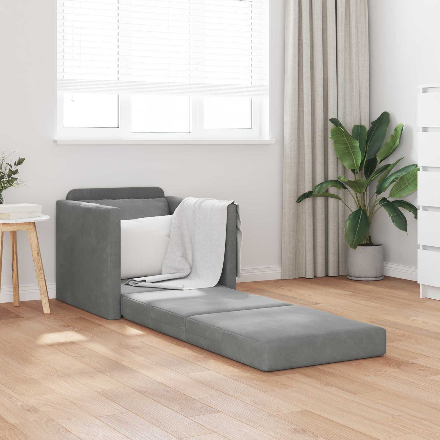Folding Sofa Bed Dark Grey 74 x 77 x 81 cm Velvet