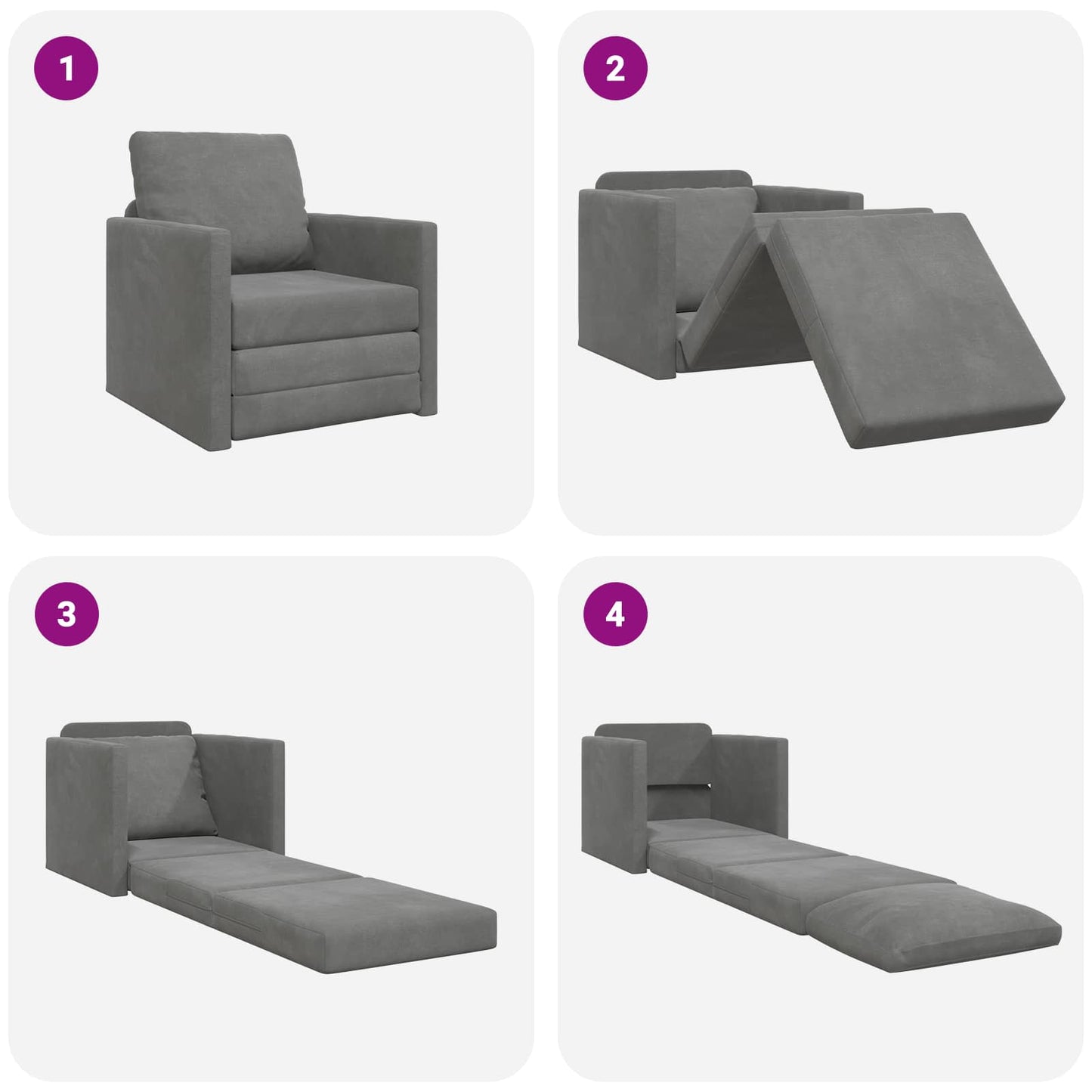 Folding Sofa Bed Dark Grey 74 x 77 x 81 cm Velvet