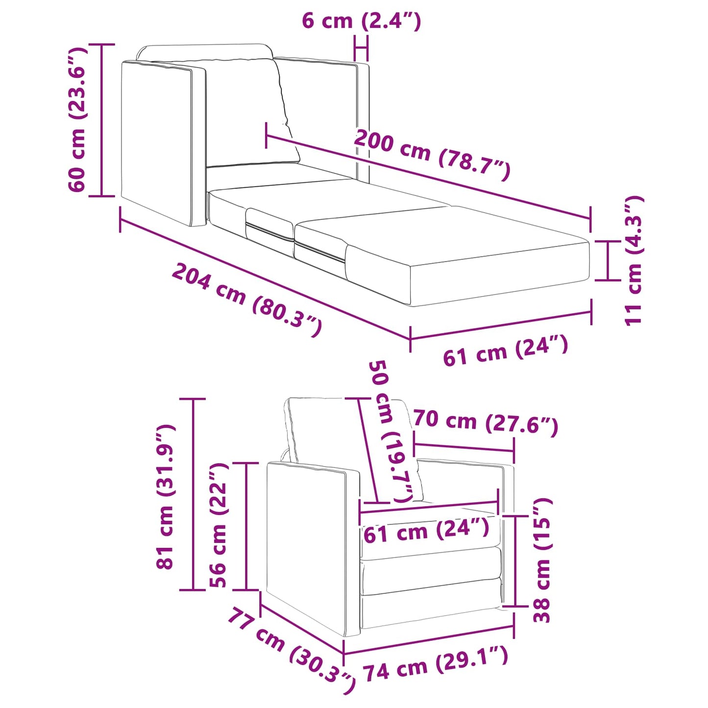 Folding Sofa Bed Dark Grey 74 x 77 x 81 cm Velvet