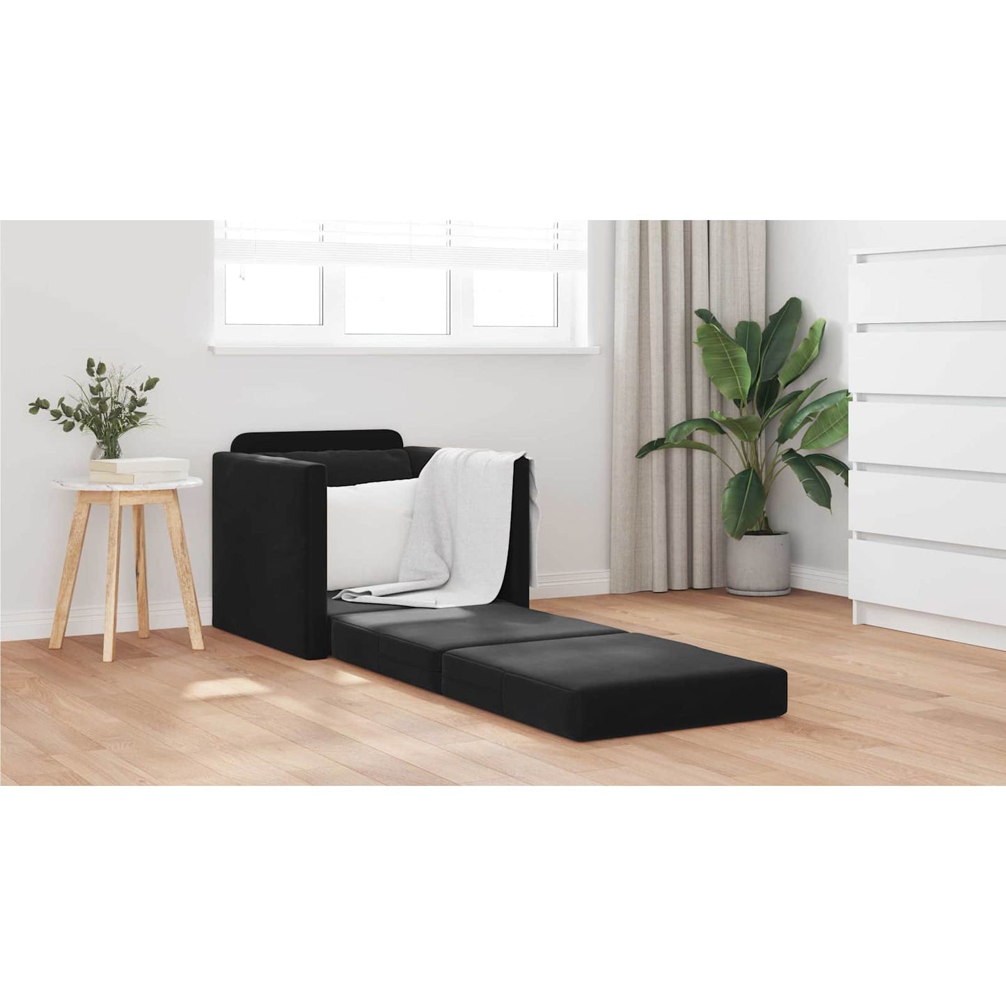 Folding Sofa Bed Black 74 x 77 x 81 cm Velvet