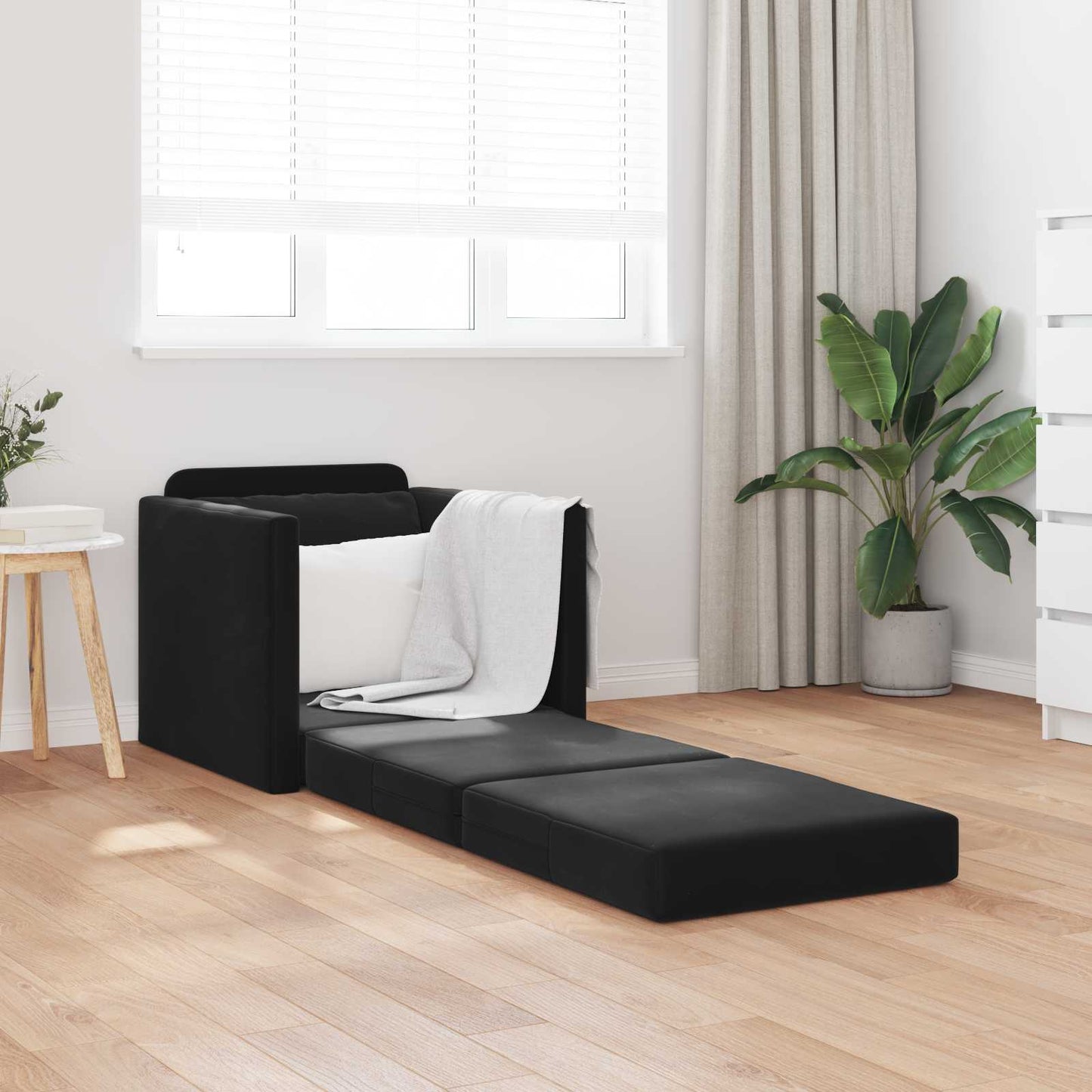 Folding Sofa Bed Black 74 x 77 x 81 cm Velvet