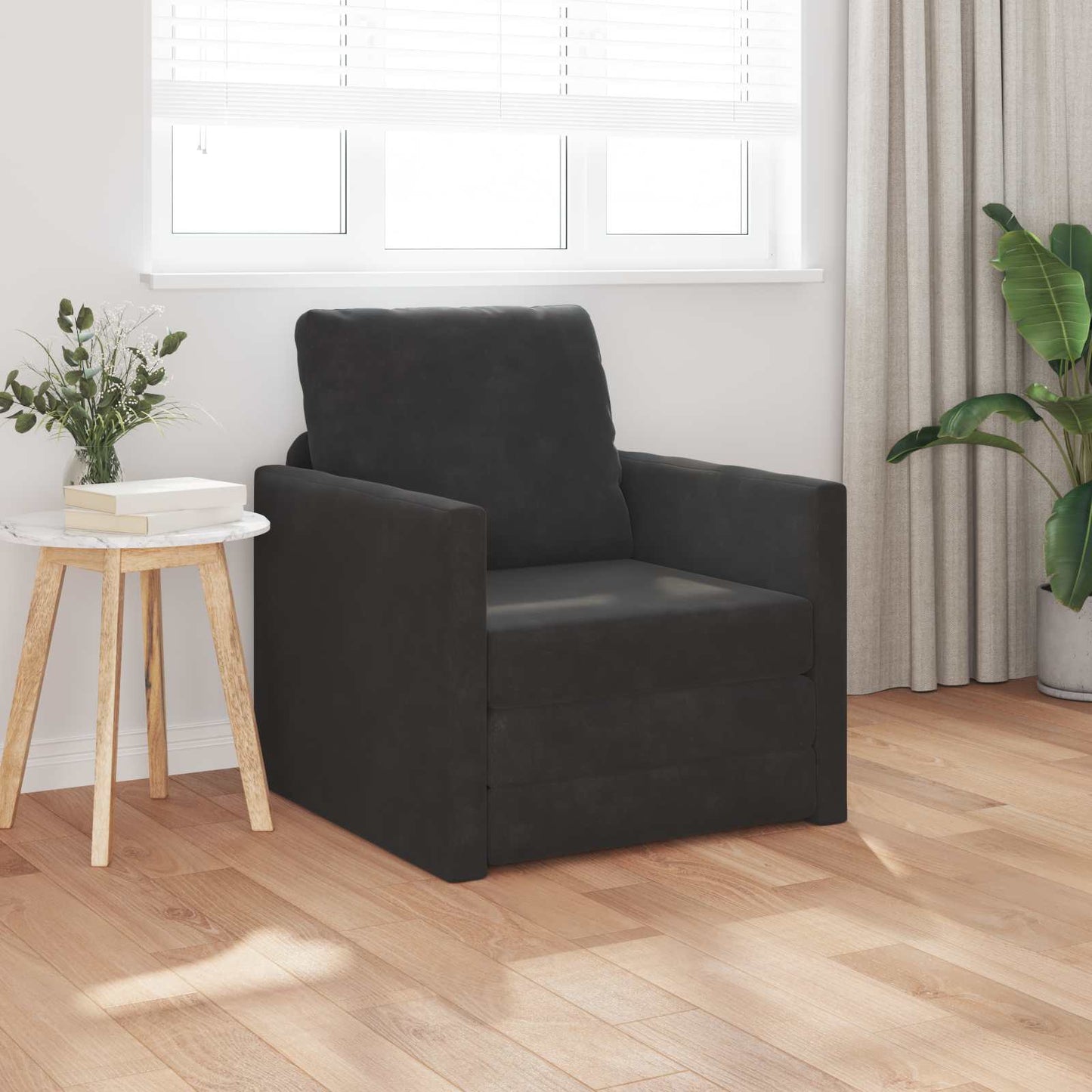 Folding Sofa Bed Black 74 x 77 x 81 cm Velvet