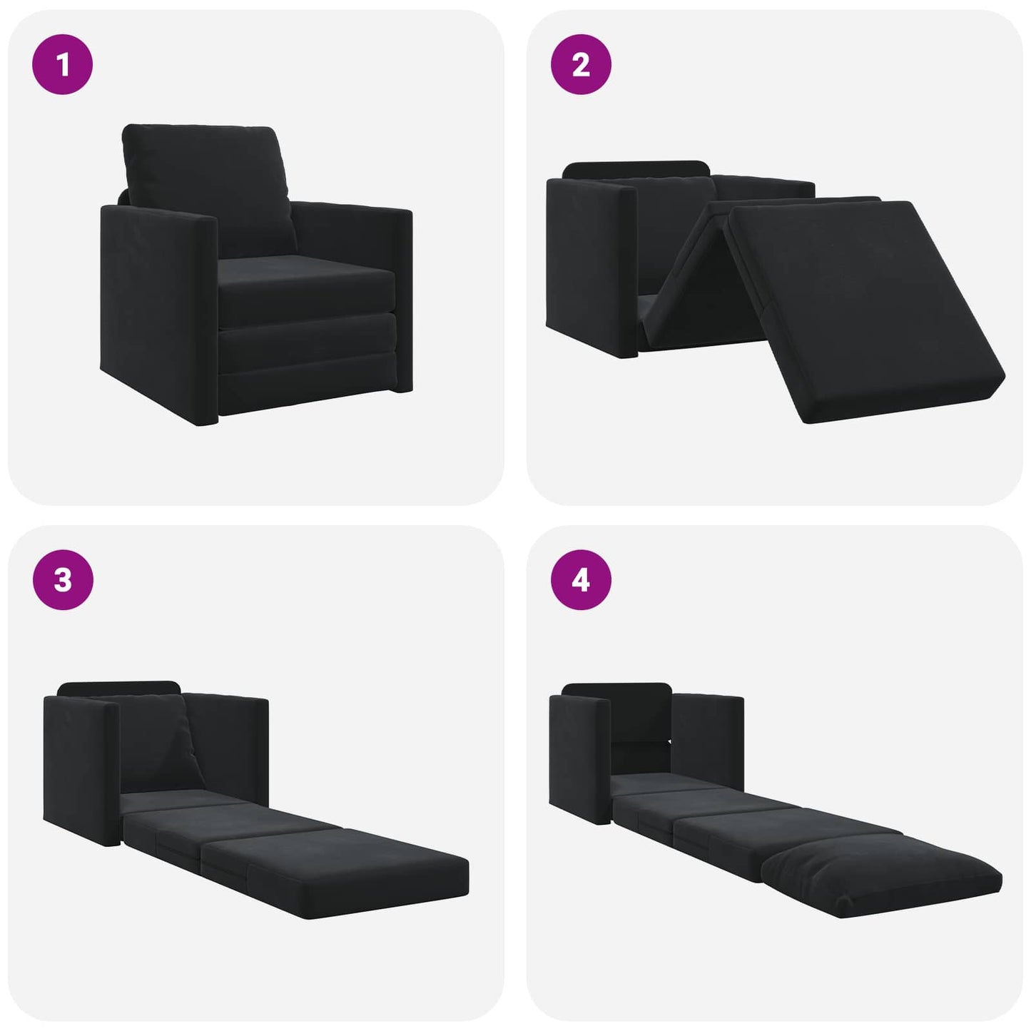 Folding Sofa Bed Black 74 x 77 x 81 cm Velvet