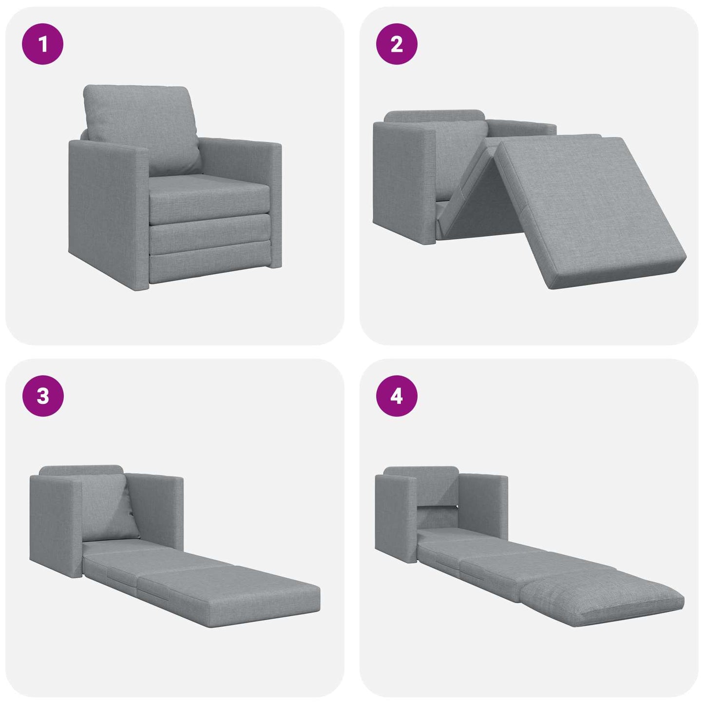 Folding Sofa Bed Light Grey 74 x 77 x 81 cm Fabric