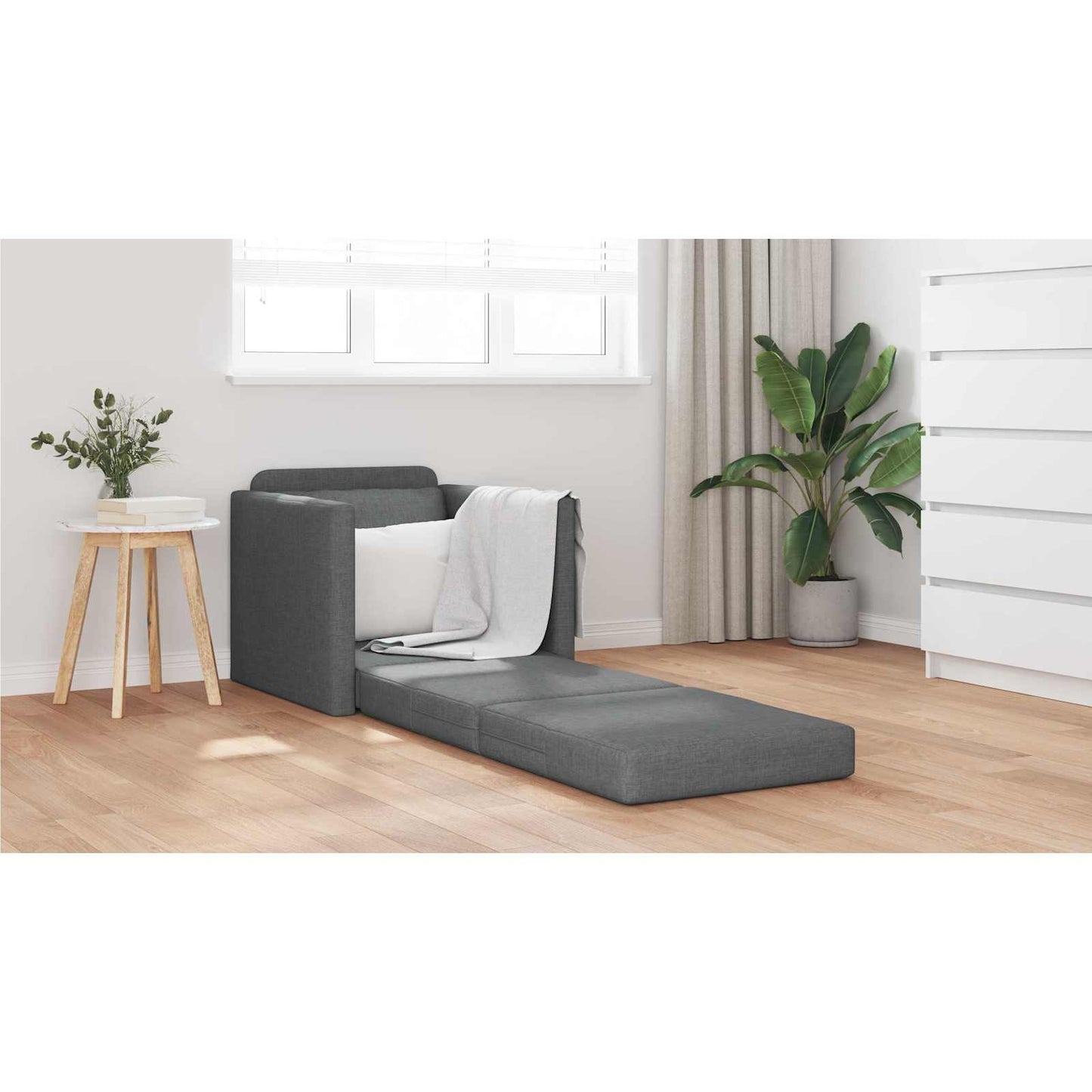 Folding Sofa Bed Dark Grey 74 x 77 x 81 cm Fabric