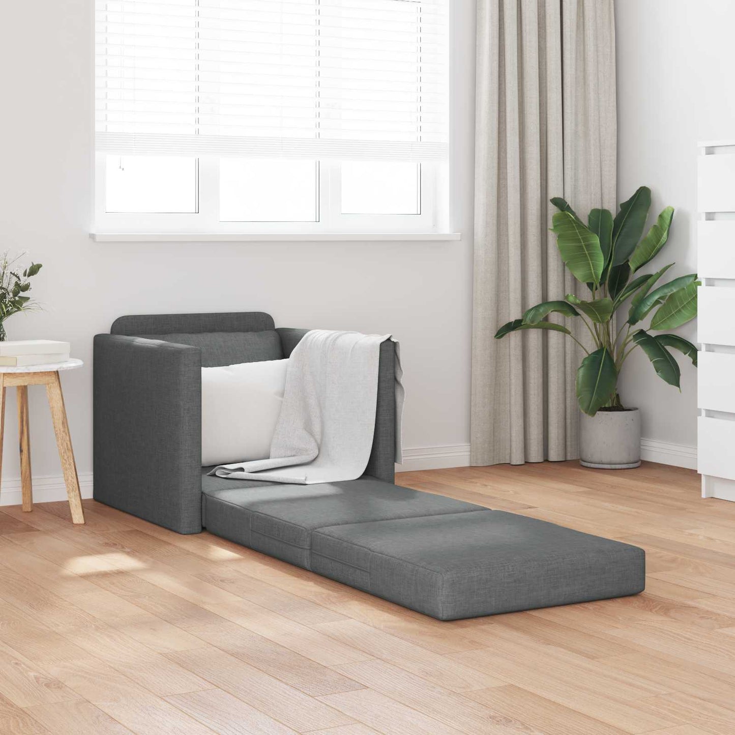 Folding Sofa Bed Dark Grey 74 x 77 x 81 cm Fabric