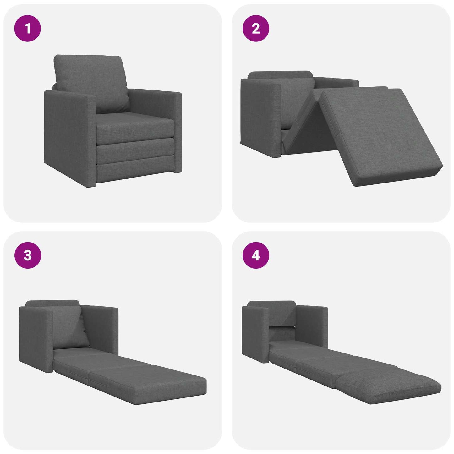Folding Sofa Bed Dark Grey 74 x 77 x 81 cm Fabric
