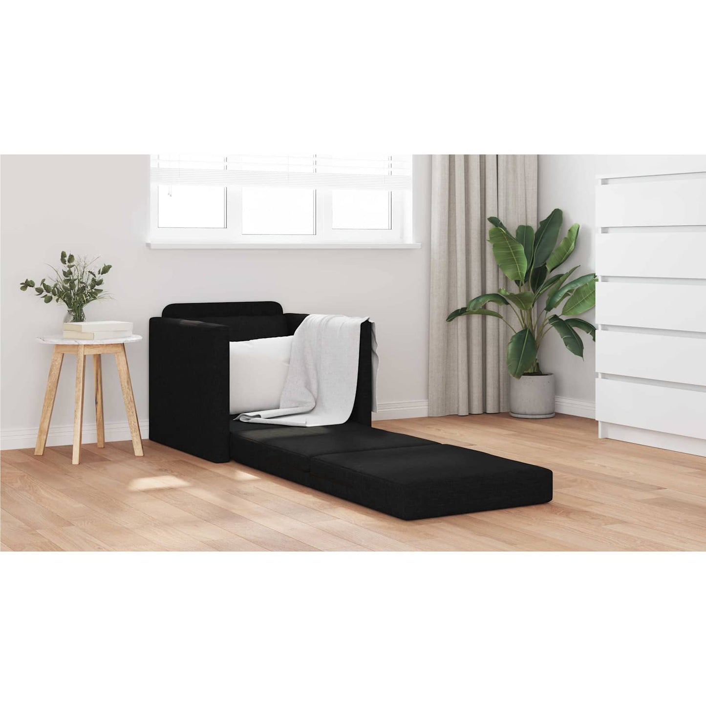 Folding Sofa Bed Black 74 x 77 x 81 cm Fabric