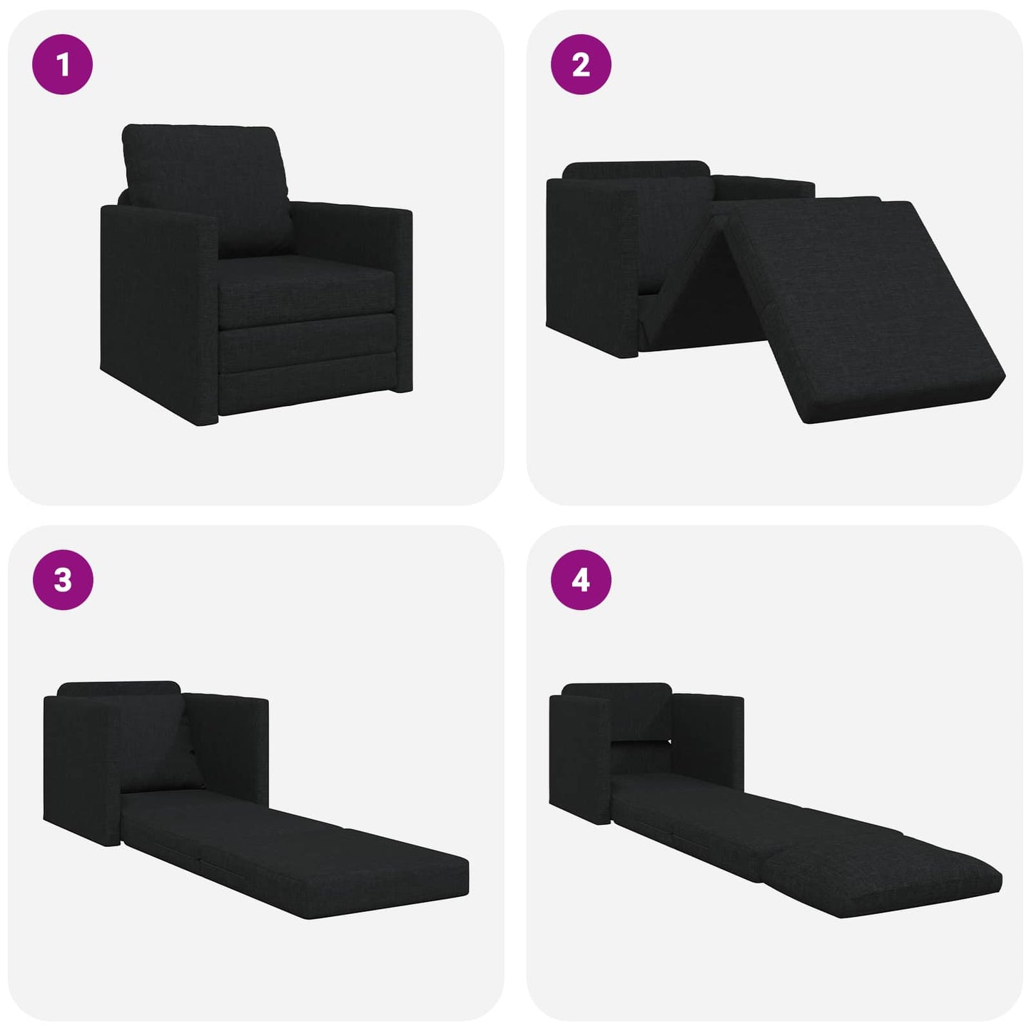 Folding Sofa Bed Black 74 x 77 x 81 cm Fabric