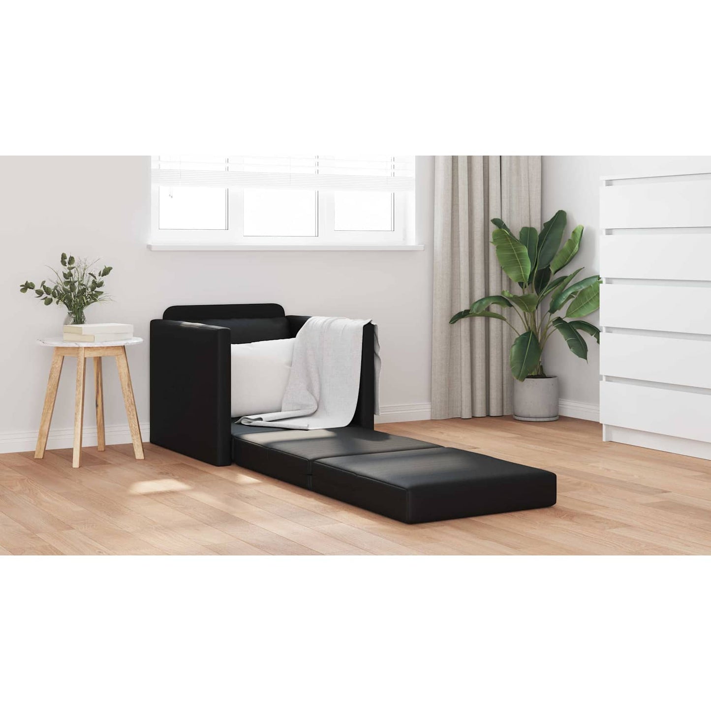 Folding Sofa Bed Black 74 x 77 x 81 cm Faux Leather