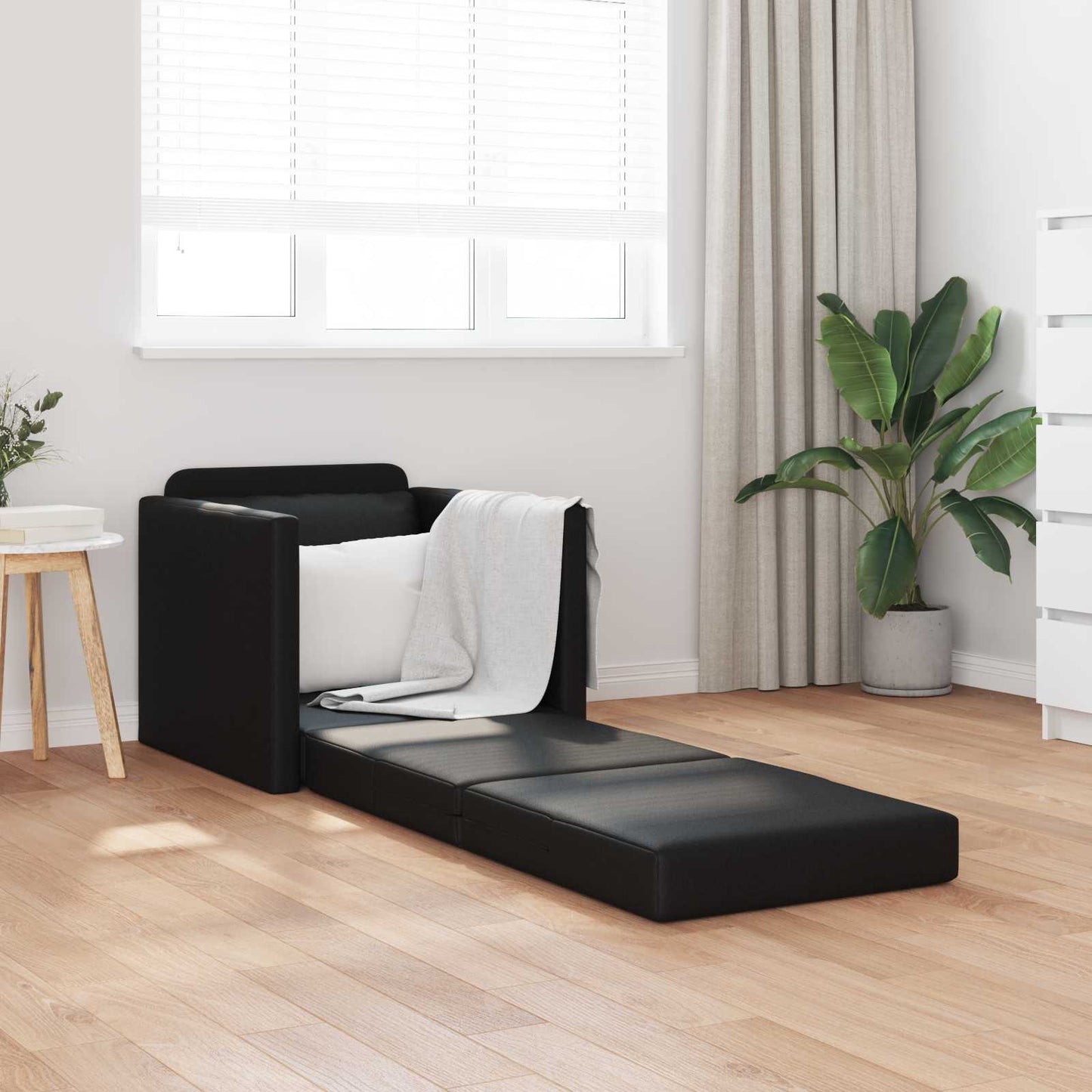 Folding Sofa Bed Black 74 x 77 x 81 cm Faux Leather