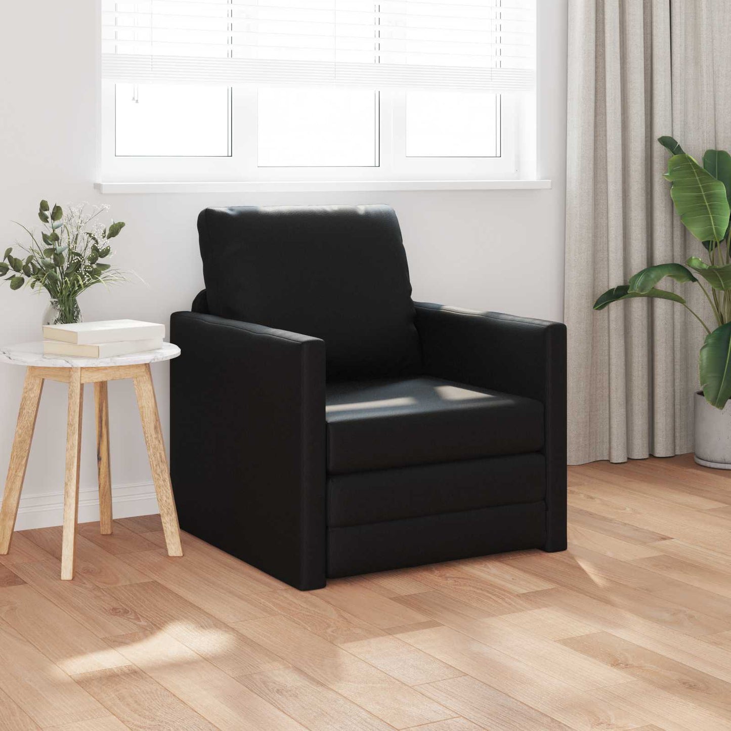 Folding Sofa Bed Black 74 x 77 x 81 cm Faux Leather