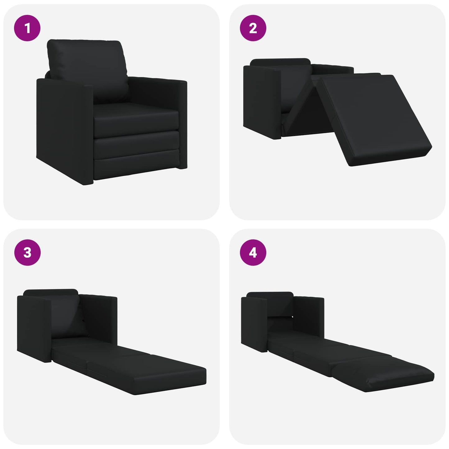 Folding Sofa Bed Black 74 x 77 x 81 cm Faux Leather