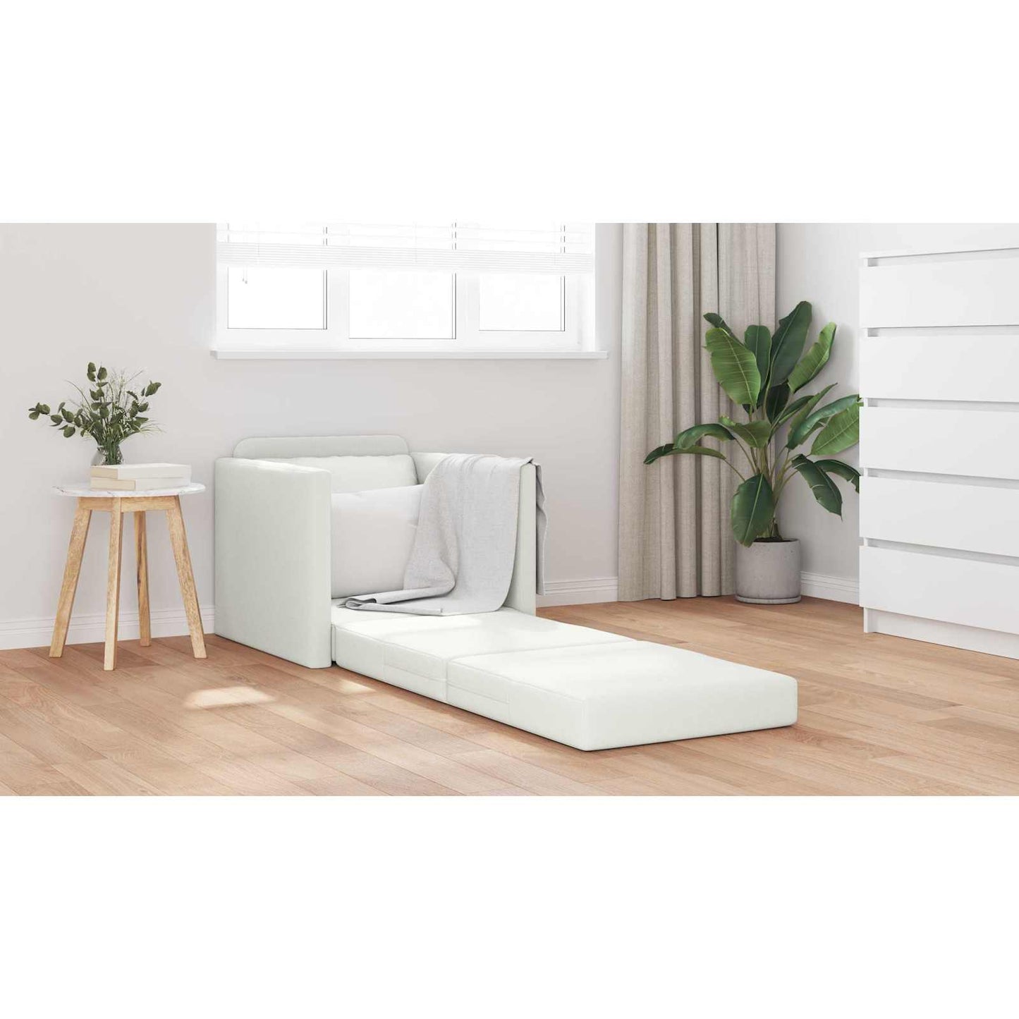 Folding Sofa Bed White 74 x 77 x 81 cm Faux Leather