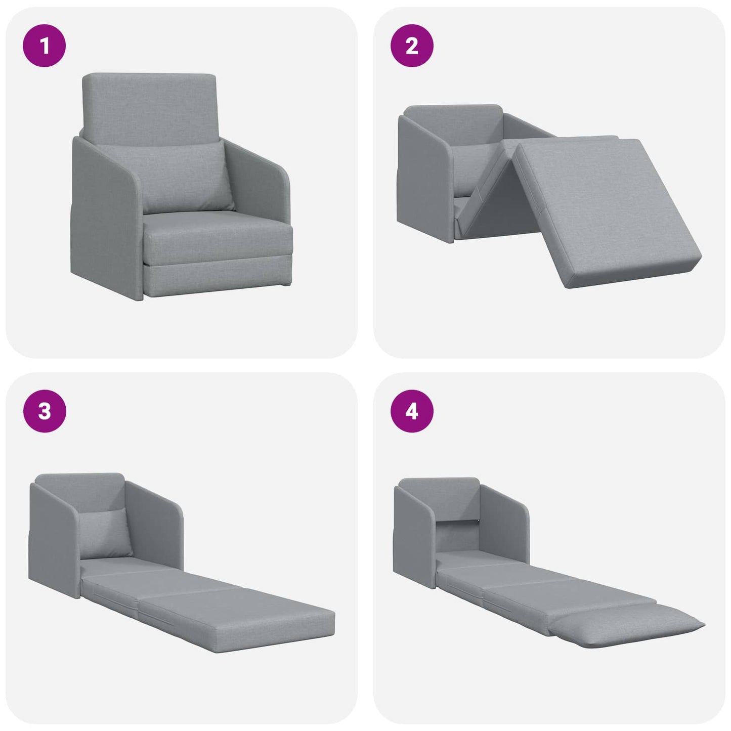 Folding Sofa Bed Light Grey 65 x 80 x 83 cm Fabric