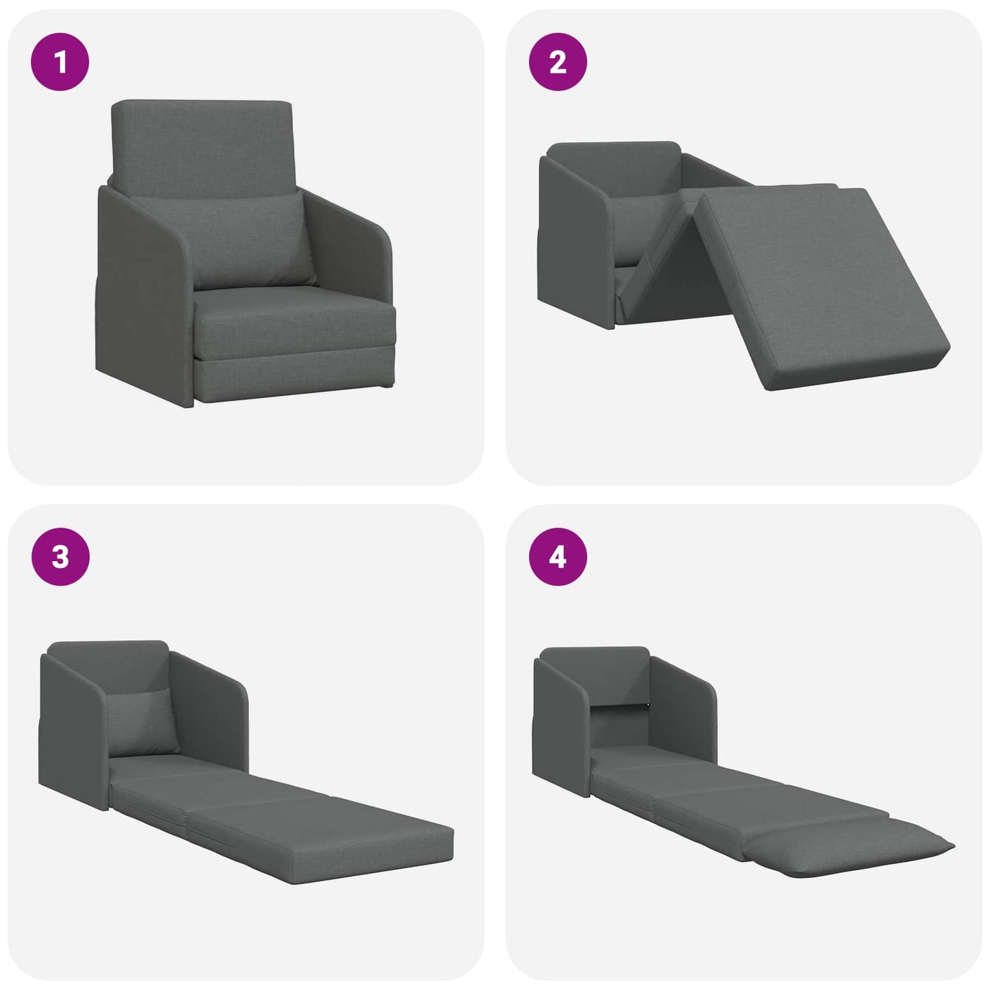 Folding Sofa Bed Dark Grey 65 x 80 x 83 cm Fabric