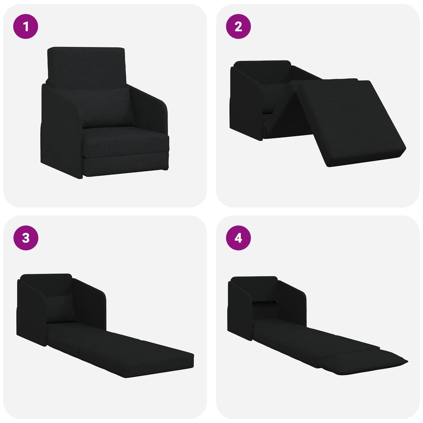 Folding Sofa Bed Black 65 x 80 x 83 cm Fabric
