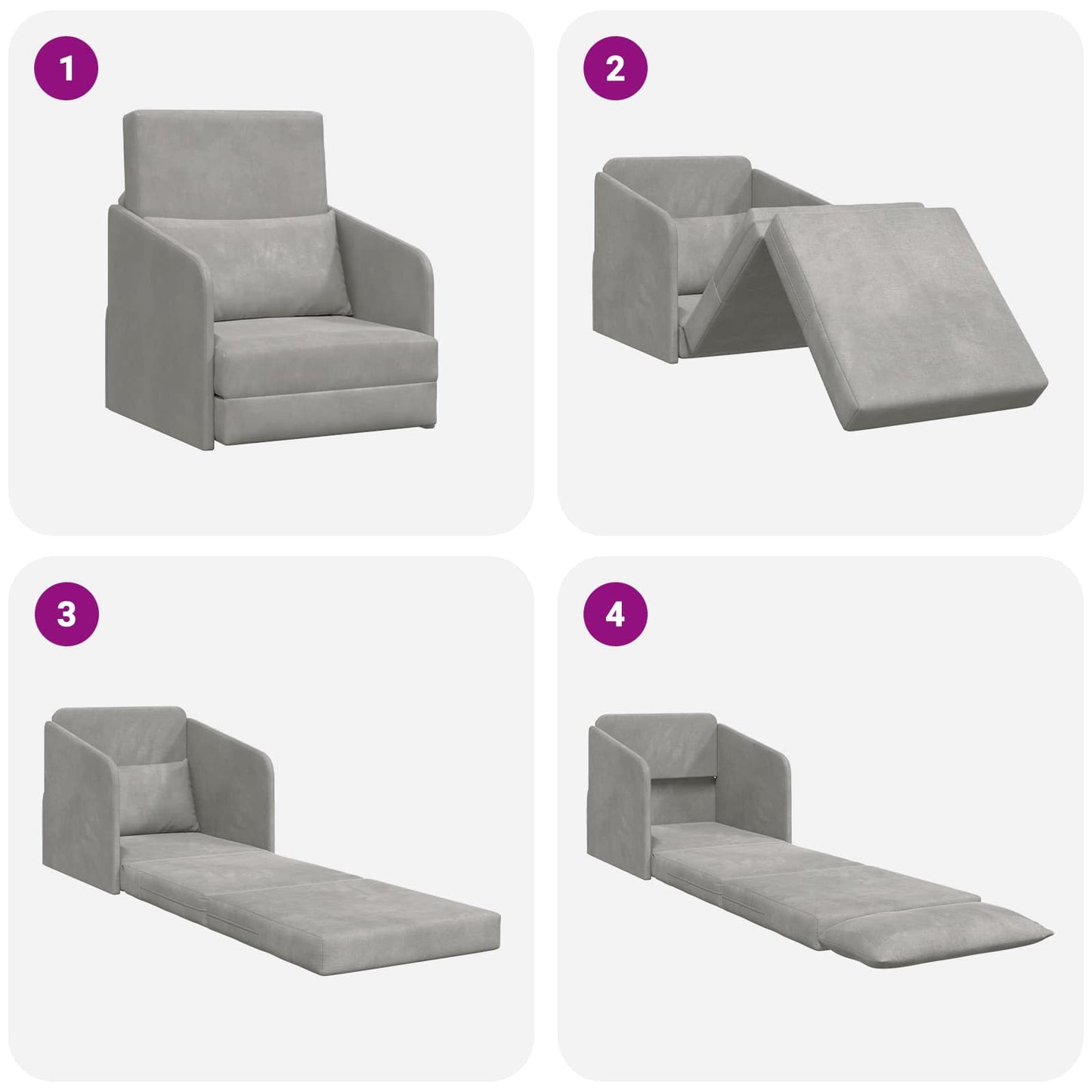 Folding Sofa Bed Light Grey 65 x 80 x 83 cm Velvet