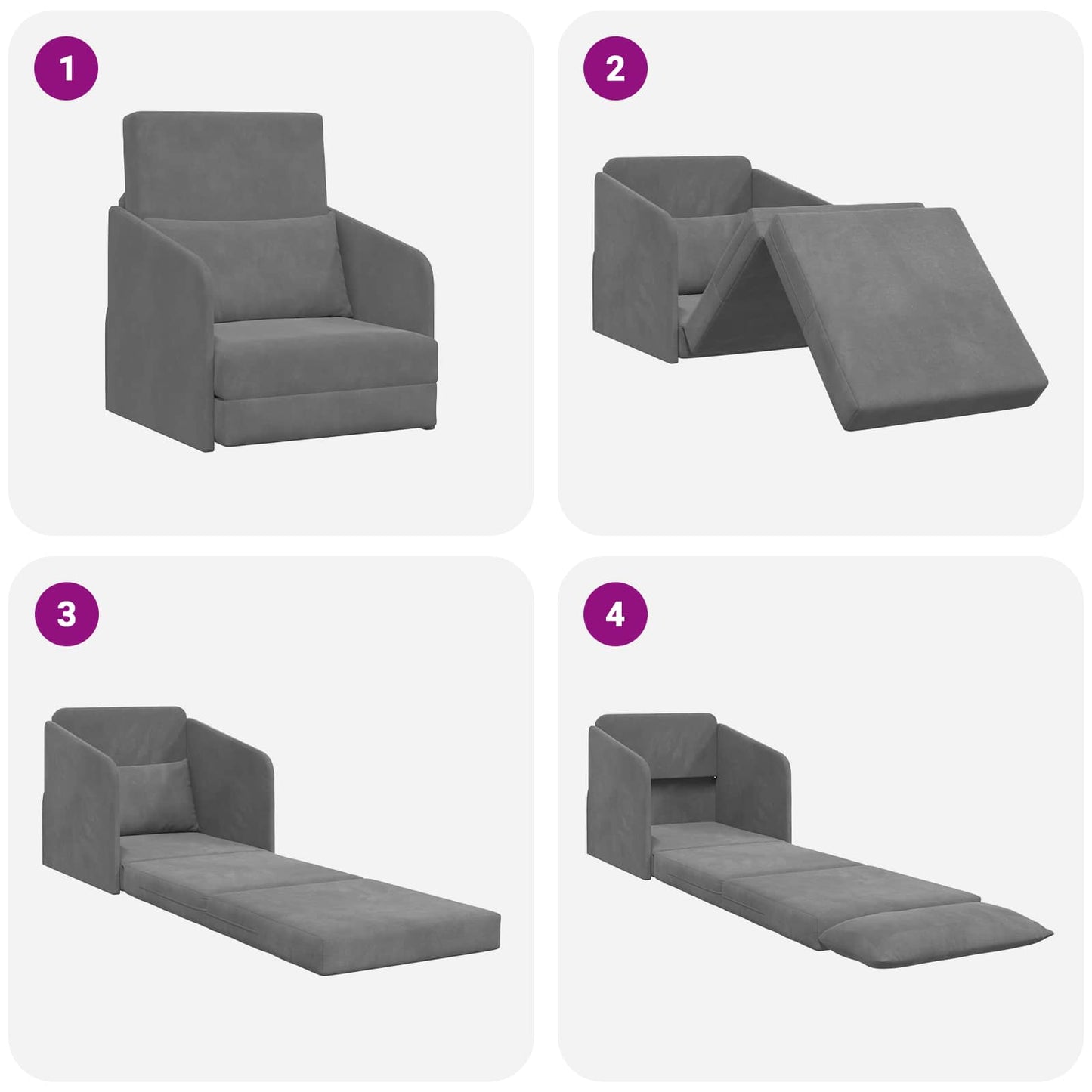 Folding Sofa Bed Dark Grey 65 x 80 x 83 cm Velvet