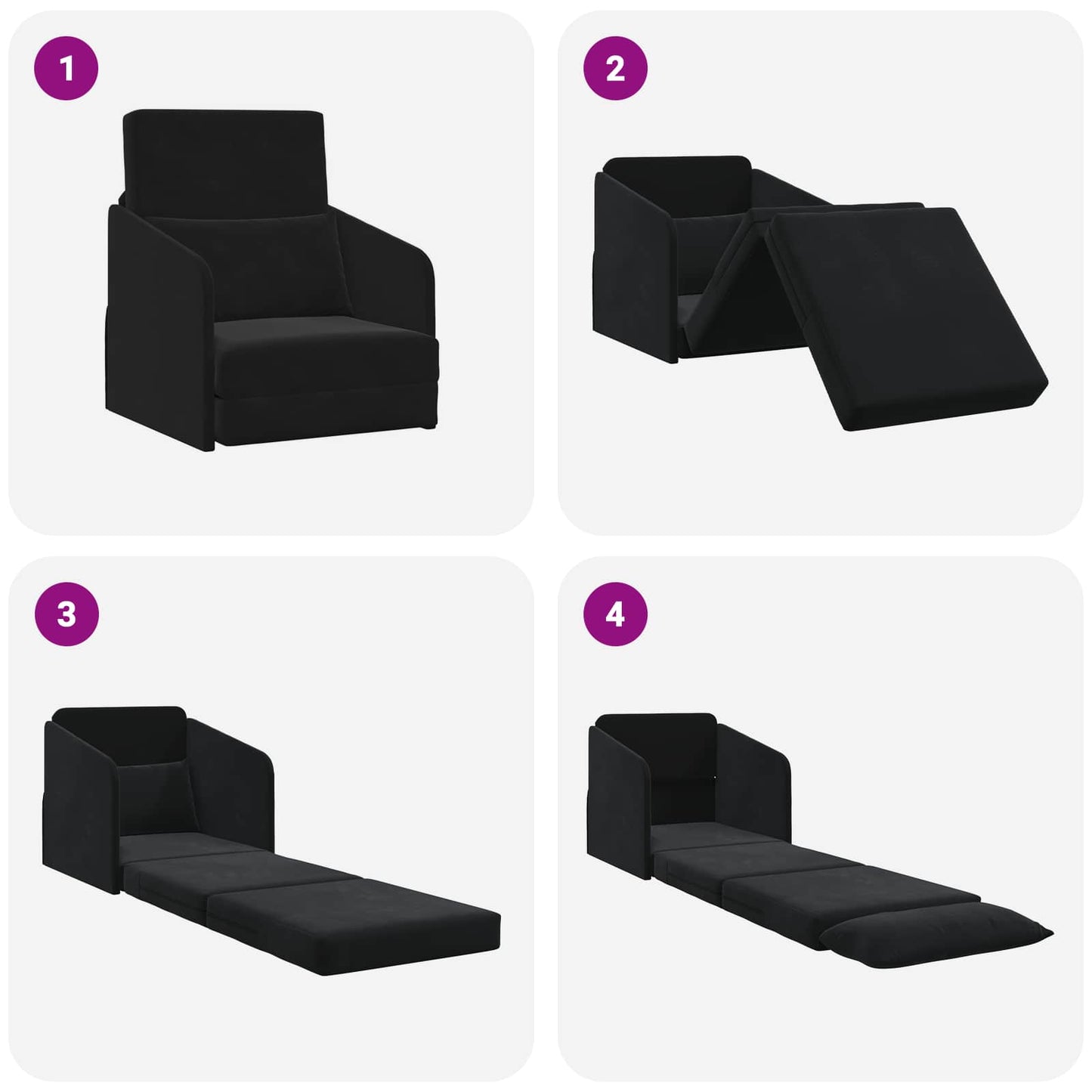 Folding Sofa Bed Black 65 x 80 x 83 cm Velvet