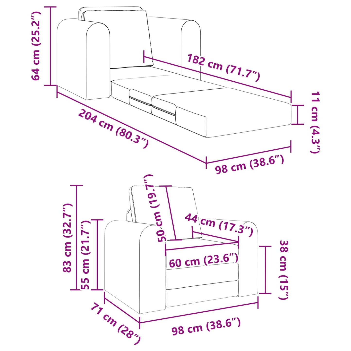 Folding Sofa Bed Dark Grey 98 x 71 x 83 cm Fabric